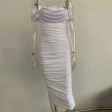 Mesh pleated shoulder dress