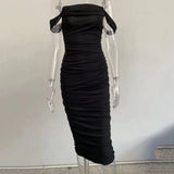 Mesh pleated shoulder dress