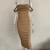 Mesh pleated shoulder dress