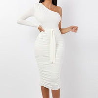 Solid Color One Shoulder Gathered Dress – JMB Boutique LLC