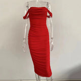 Mesh pleated shoulder dress