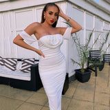 Mesh pleated shoulder dress