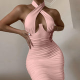 Cross-Neck Halter Fitted Dress