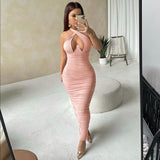 Cross-Neck Halter Fitted Dress